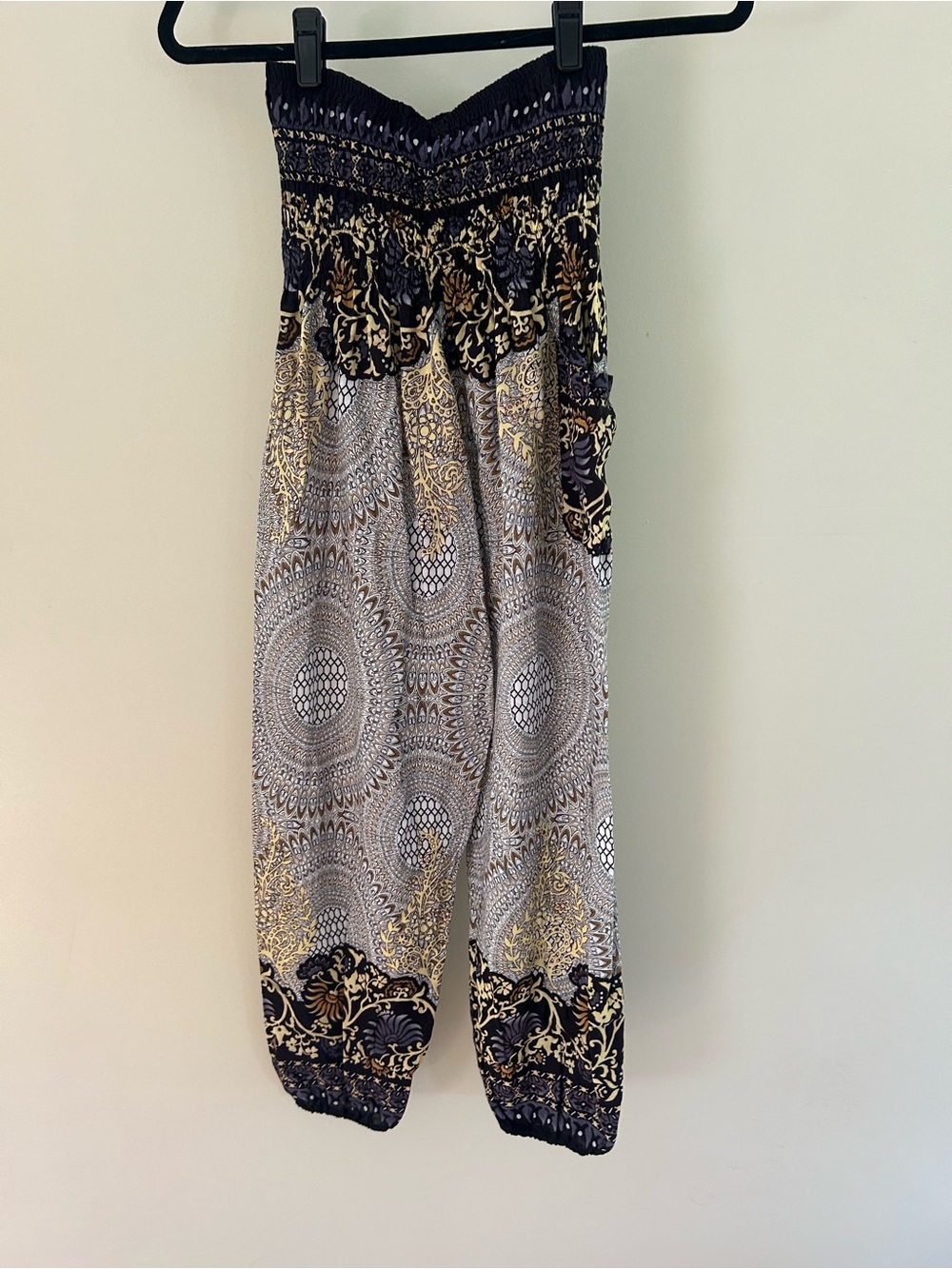 Smocked Waist Patterned Harem pants  in Black & Gold